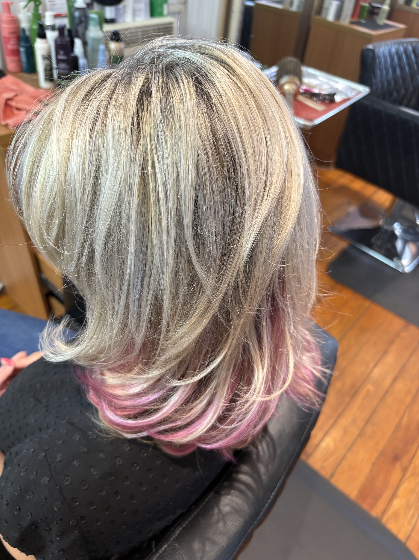 Soft blonde hair with rosé tones styled at Spalon, Hudson NY