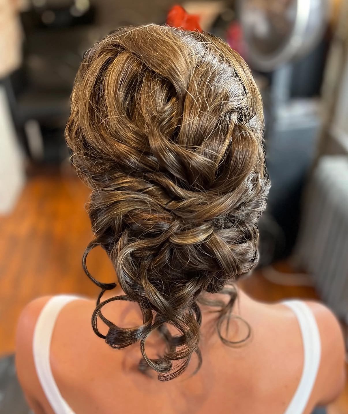 Romantic curled bridal updo by Spalon stylists in Hudson NY